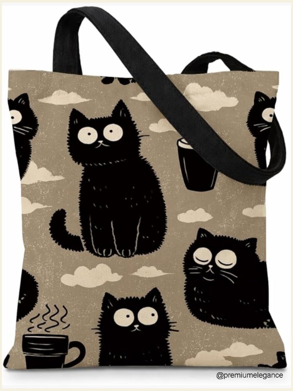 Cat Tote Bag, Vintage Cat Art Canvas Bag, Reusable Grocery Bag for Women